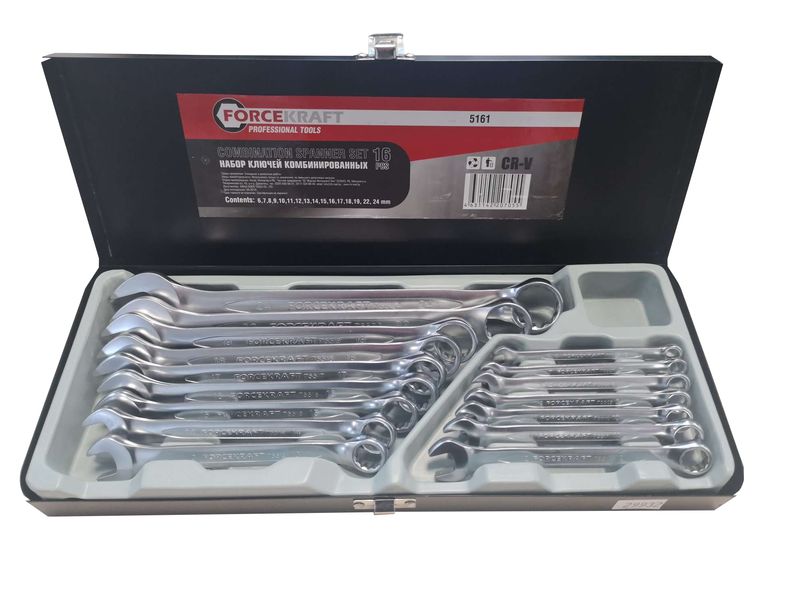 Набор ключей комбинированных 16 предметов (6-19,22,24мм), в метал. кейсе FORCEKRAFT FK-5161. Большой выбор на сайте Трейдимпорт